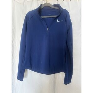 Nike Girls Sweater Medium Blue Logo 1/4 Zip Long Sleeve Mock Neck Medium A9